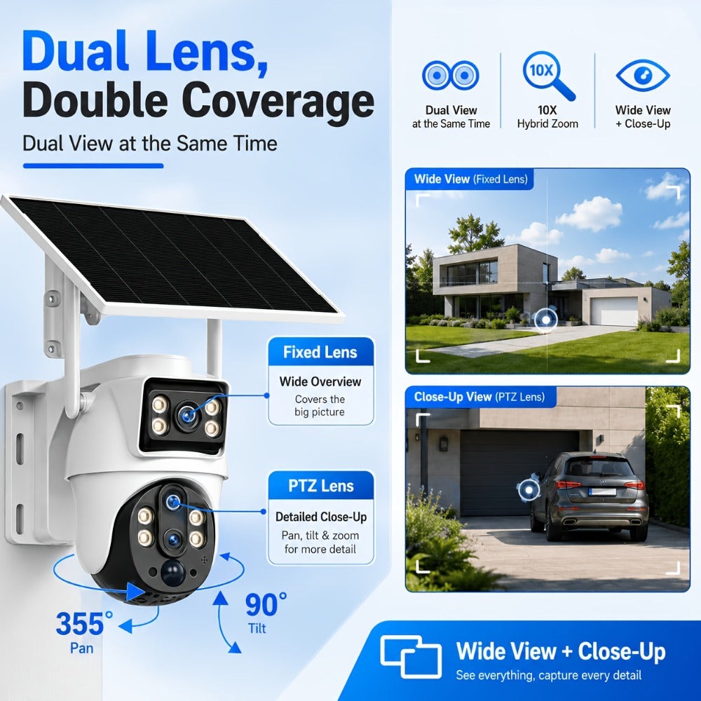 Cámara de Seguridad Exterior XIAOVV: Ofrece Versiones WiFi 2.4G o 4G LTE; Cámara PTZ con Zoom de 10x | Carga Solar | Rotación Horizontal de 355° y Rotación Vertical de 90° | Detección de Movimiento con IA, Área de Detección, Audio Bidireccional, Almacenam