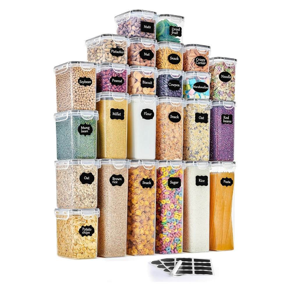 Tarros de Almacenamiento Sellados con Tapas - Juego de 25 Piezas, Contenedores de Cocina, Ideales para Organizar Cocina/Armario/Caravana/Despensa, Perfectos para Almacenar Espaguetis, Harina, Granos y Alimentos Secos, Esencial para el Hogar, Alta Calidad,
