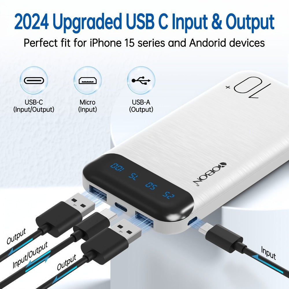 Paquete de 2 baterías externas, banco de poder de 22,5 vatios y 10000 mAh, cargador portátil con carga rápida LED, compatible con teléfonos inteligentes, tabletas, etc.