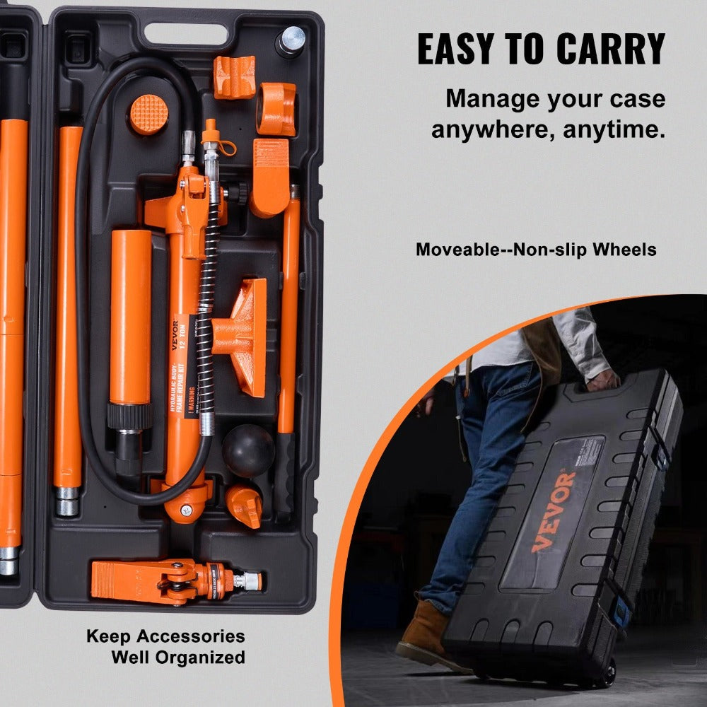 VEVOR Kit de martinete hidráulico con carga máxima de 12 toneladas. Elevador con bomba para reparación de automóviles de 135 mm, kit de herramientas para elevador hidráulico con tipo de aceite HV15 y cilindro Q235B con anillo de sellado TPU