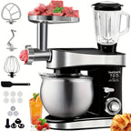 Batidora de pie 6 en 1, 1200W de 6 velocidades con botón de pulsos, accesorios con tazón de acero inoxidable de 6L, mezcladora eléctrica vertical, gancho para masa, batidor de huevos, espátula, accesorios para exprimidor, accesorios para picadora de carne