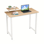 Oficinas para ordenadores de sobremesa pequeños con soporte de pantalla extraíble, mesa de escritorio para PC fácil de subir con estructura metálica, escritorio de juegos para estudiar, jugar y trabajar, de madera