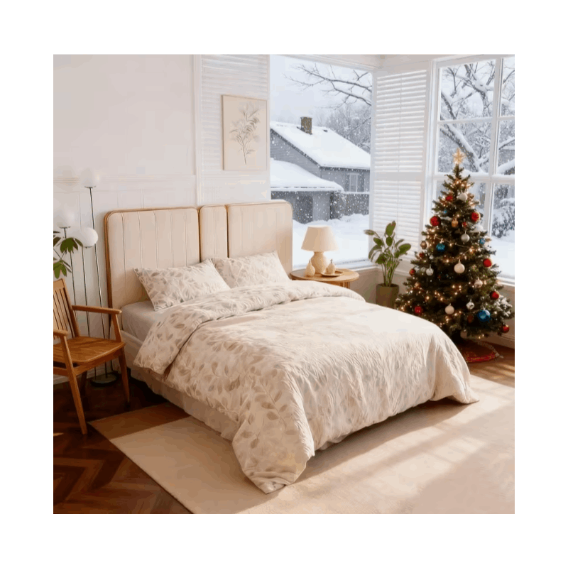 Juego de cama 4 piezas con funda elástica, (Funda de Edredón + Funda Protectora de Colchón + 1/2 Fundas de Almohada), Juego de Funda de Edredón 3-4 Piezas Estilo Nórdico de Color Sólido/Estampado, Ajustable para Camas de 90/105/135/150/180 cm, Regalo Navi