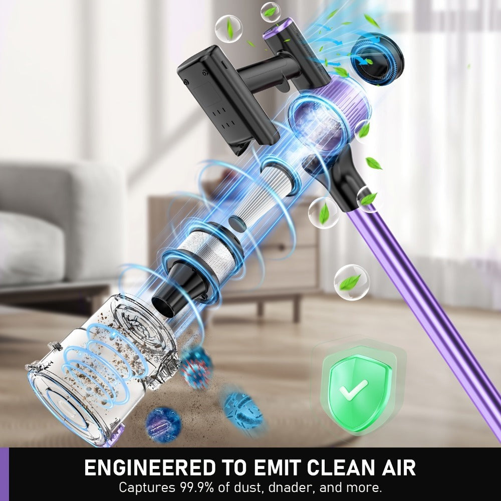 Aspiradora Inalámbrica de Alta Succión para el Hogar, Aspiradora Multiusos 10 en 1 con Cañón, Autonomía de 45 Minutos, 3 Modos de Succión con Luces LED Verdes Mejoradas y Cepillo Sin Enredos para Hogar, Pisos de Madera, Alfombras y Pelo de Mascotas
