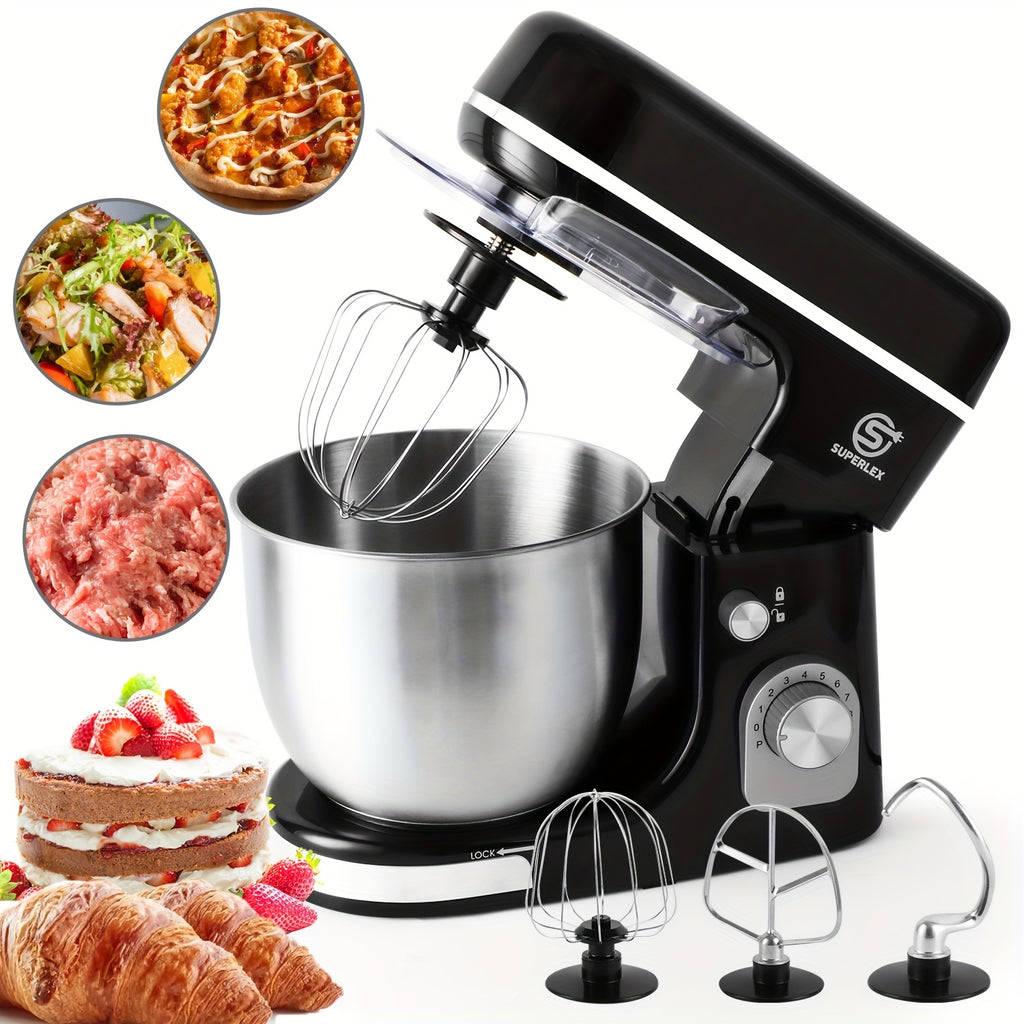 SUPERLEX Batidora de Pie 3 en 1 de 5L con 8 Velocidades, Máquina de Cocina con Función Pulse, Gancho para Masa, Batidor y Batidor de Huevos para Hornear Pasteles y Pan