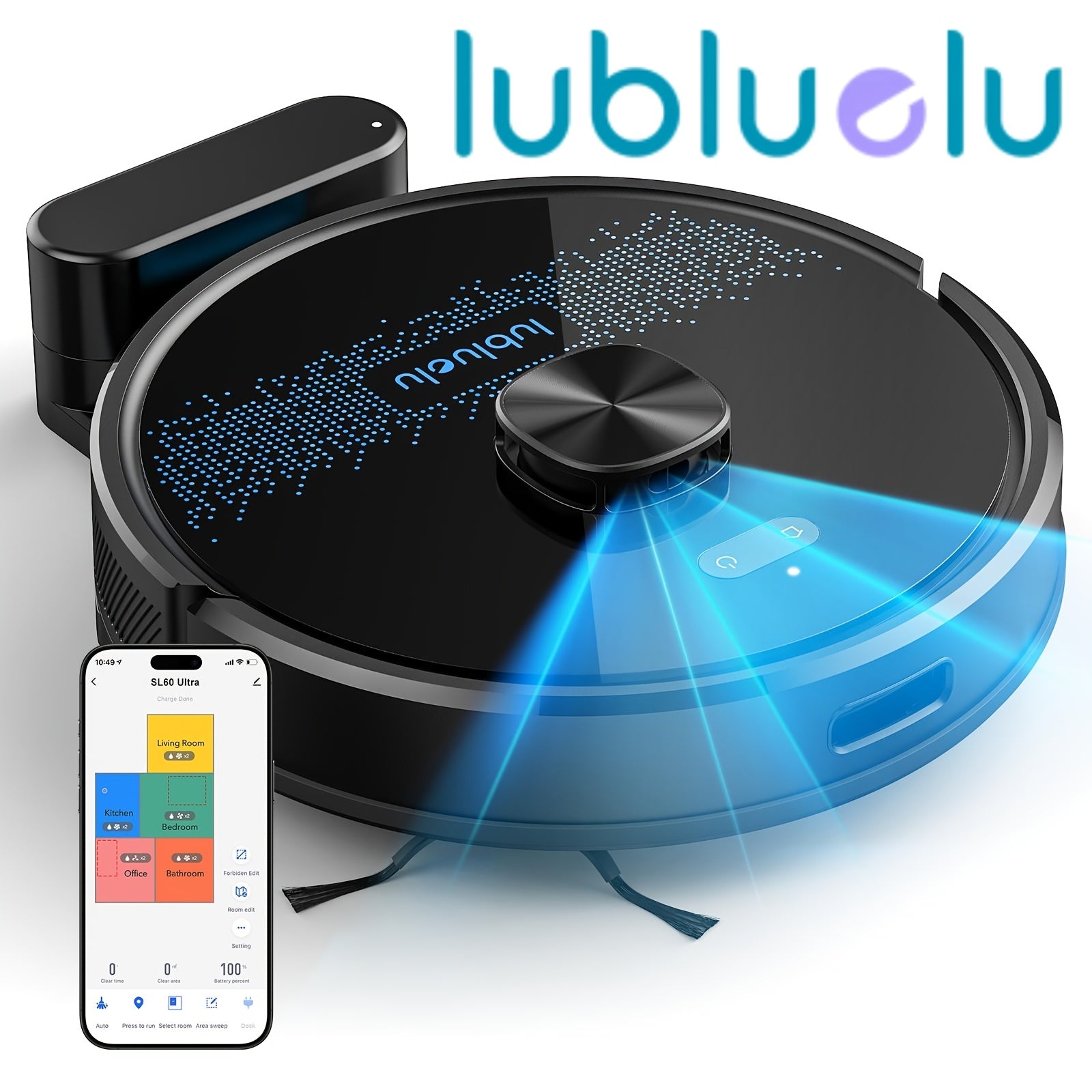 Lubluelu SL60 Plus+ Robot Aspirador con Autovaciado, Manos Libres hasta 60 Días, Robot Aspirador y Trapeador Combo de Súper Succión de 6500Pa, Navegación Láser LDS9.0, Mapeo Multicapa, Robot Aspirador 3 en 1 Autocargable para el Hogar, Pelo de Mascotas, P