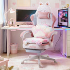 Silla de Oficina Rosa Adorable, Forma de Orejas de Gato con Respaldo de Patas de Gato - Silla Ergonómica Reclinable para Computadora, con Reposapiés Ajustable, Capacidad de Carga de 136.08 KG, Asiento Estético Exclusivo para Adultos, Máxima Comodidad