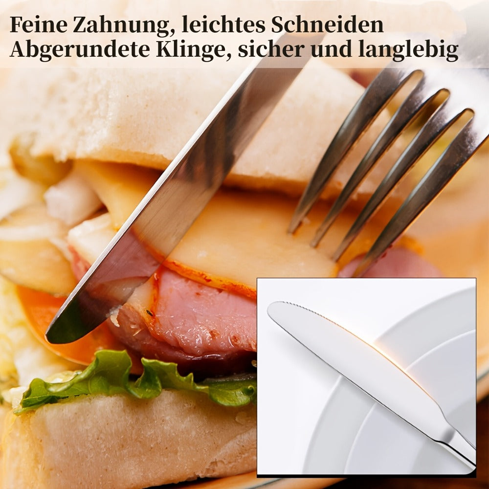 Juego de cubiertos de acero inoxidable de 48 piezas para 12 personas | Elegante caja de regalo, cubiertos premium, pulido espejo, apto para lavavajillas, cuchillos para bistec, tenedores y cucharas ergonómicas | para reuniones familiares, bodas, inaugurac