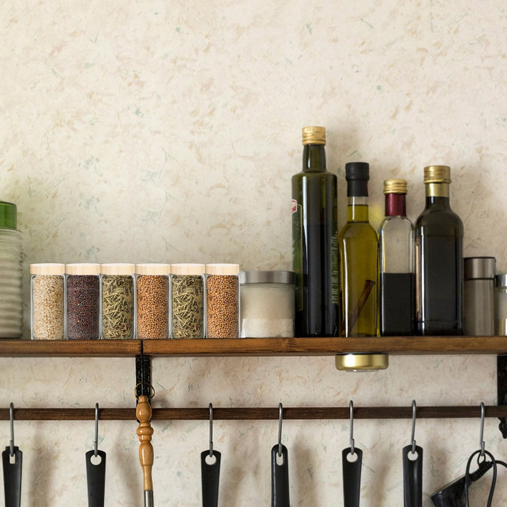 12/24 Frascos de Especias con Botellas de Aroma, Juegos de Frascos de Especias con Tapa de Madera, Juegos de Especias, Botella de Vidrio para Aroma de Especias, Almacenamiento y Organización de Cocina