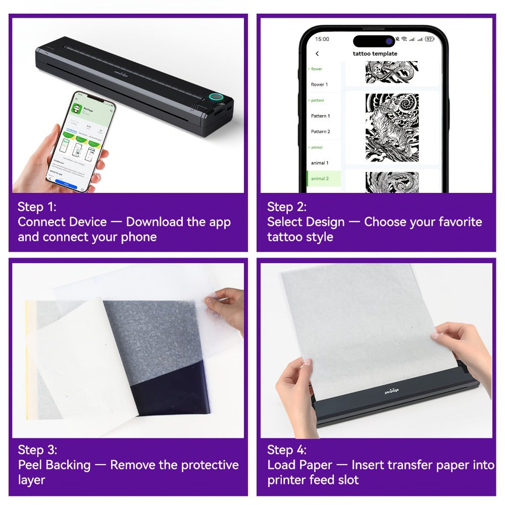 Impresora inalámbrica P90 de plantillas para tatuajes, máquina de tatuaje térmica con papel de plantillas, kit de impresora de tatuajes portátil compatible con teléfono, tableta y PC