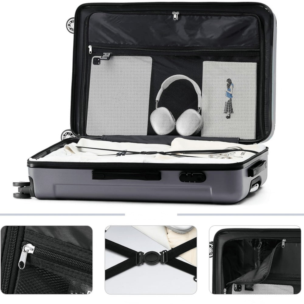 Juego de maletas familiares de tres piezas 20+24+28 pulgadas, equipaje de cabina de 20 pulgadas con ruedas universales, caja de almacenamiento para viajes de negocios, cartera ABS resistente y gran capacidad (ML-XL-set)
