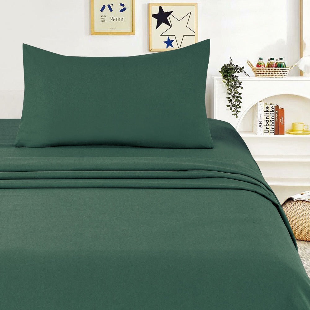 Juego de Sábanas Ligero Suave Fresca 4 Piezas para Cama de 90/105/135/150 cm – 100%Microfibra – Incluye Sábana Bajera Ajustable con borde elástico de 25 cm de profundidad, Sábana Encimera y 2 Fundas de Almohada – Suave, Transpirable y Confortable