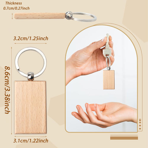 100/200 piezas de llaveros cuadrados de madera de haya sin grabar | Madera sin terminar de alta calidad, etiquetas rectangulares para grabado láser, llaveros de madera, adecuados para proyectos hechos a mano, manualidades de madera, regalos y decoraciones