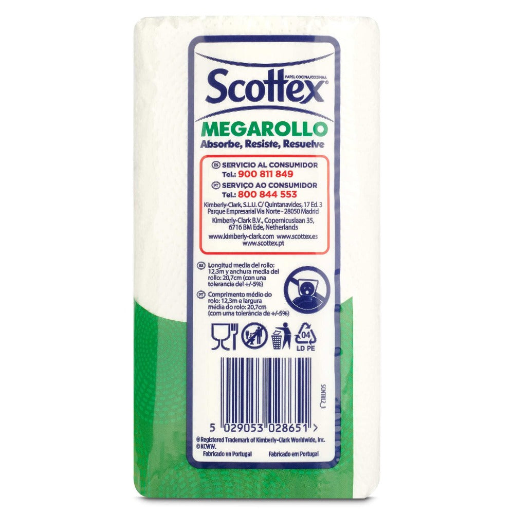 12 rollos Scottex Megarollo Papel de cocina 12 rollos
