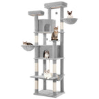 Rascador Grande para Gatos, Rascador de 216 Cm, Gatos Grandes, Estable con Rascadores, 2 Casas Cómodas para Gatos, 2 Perchas, 2 Cestas, Hamaca, Para Uso en Interiores