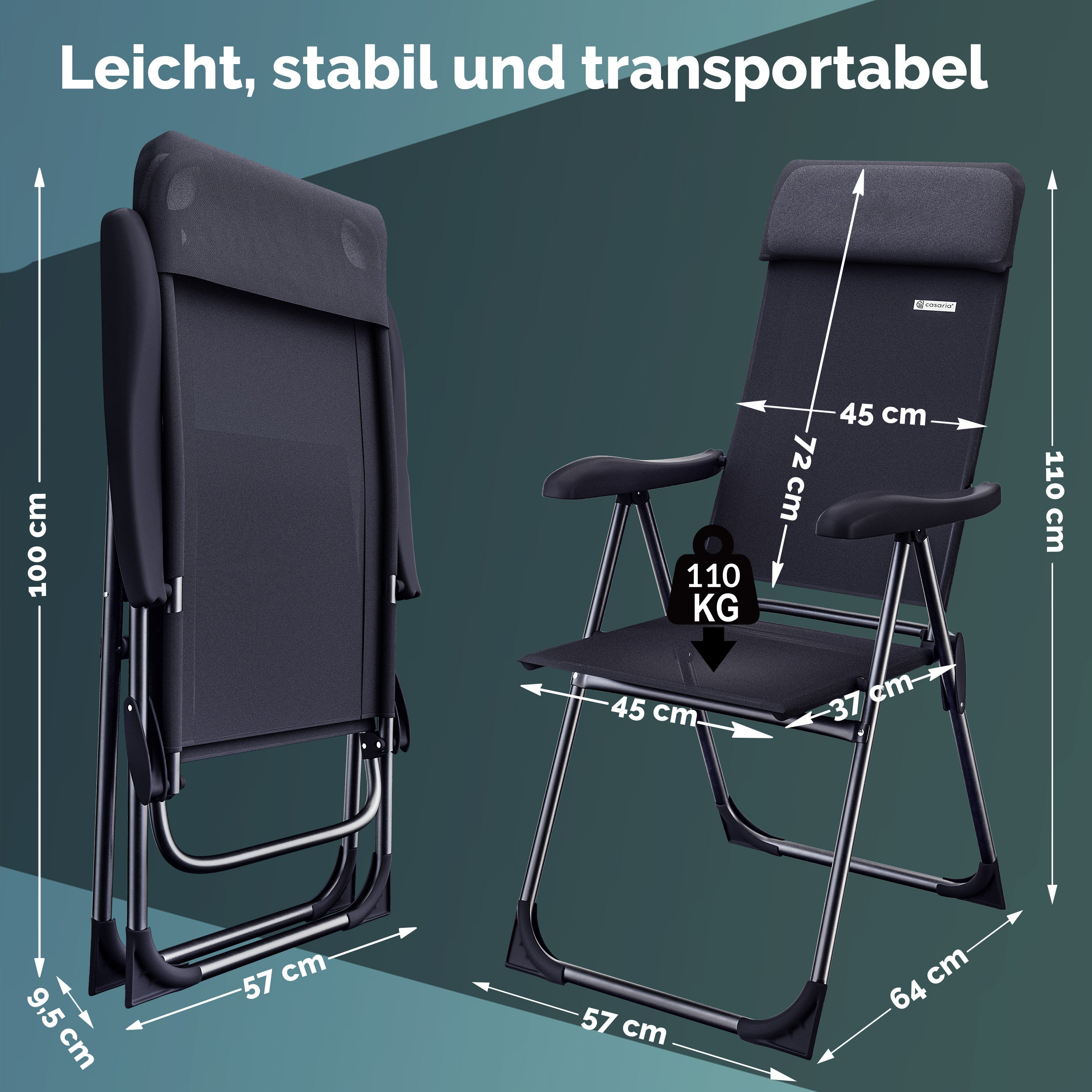 CASARIA® Sillas de Jardín Juego de 4 Plegables Ajustables en 7 Direcciones de Aluminio con Respaldo Alto Función Reclinable Silla de Camping Plegable para Balcón Silla Plegable Respaldo Alto