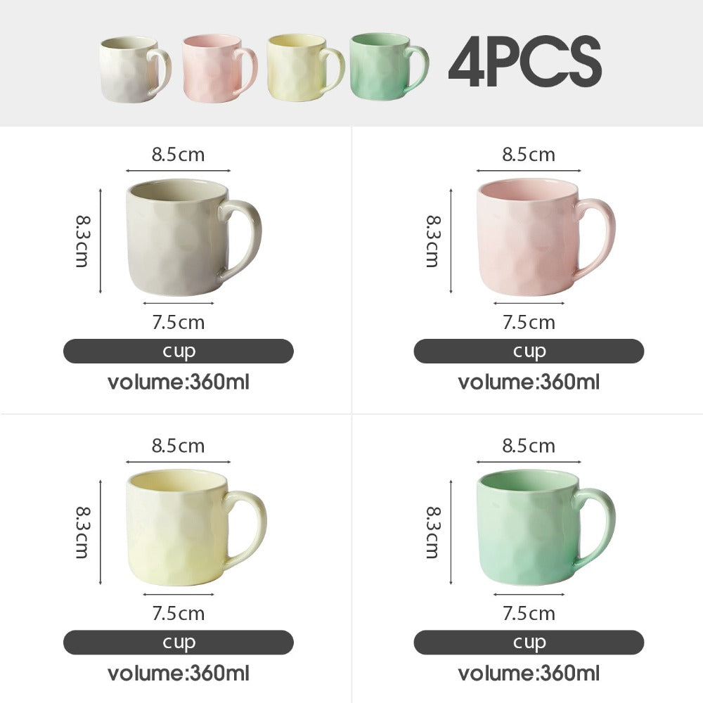 4 piezas, 360 ml, Ø 8,5 cm, juego de vajilla de cerámica, tazas de vidrio, tazas de café, tazas, tazas de té, vasos de jugo, para 4 personas, adecuado para familias, restaurantes, cafeterías, fiestas, cerámica de alta calidad, fácil de limpiar, utensilio