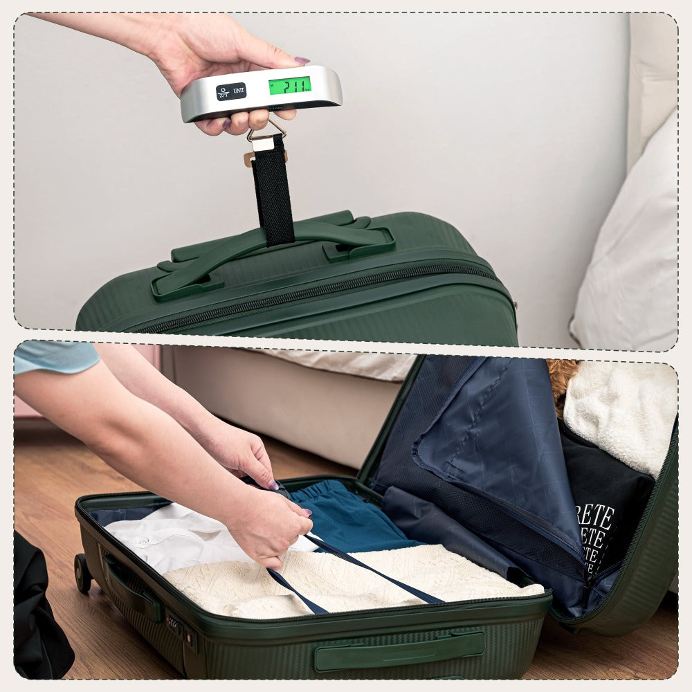 Juego de equipaje rígido de 4 piezas con balanza de equipaje gratuita – Maleta de 20/24/28 pulgadas + Maleta de tocador – Maletas de viaje ligeras de carcasa dura – Ruedas giratorias de 360° – Cerradura TSA – Equipaje de mano y de facturación – ABS – Para