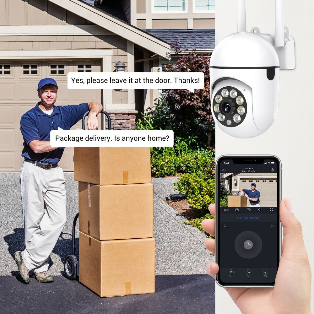 4 cámaras de seguridad para exteriores 1080P FHD: Rotación PTZ de 355°, visión nocturna a todo color, audio bidireccional y funciones adicionales perfectas para la vigilancia del hogar/negocios pequeños (propietarios)