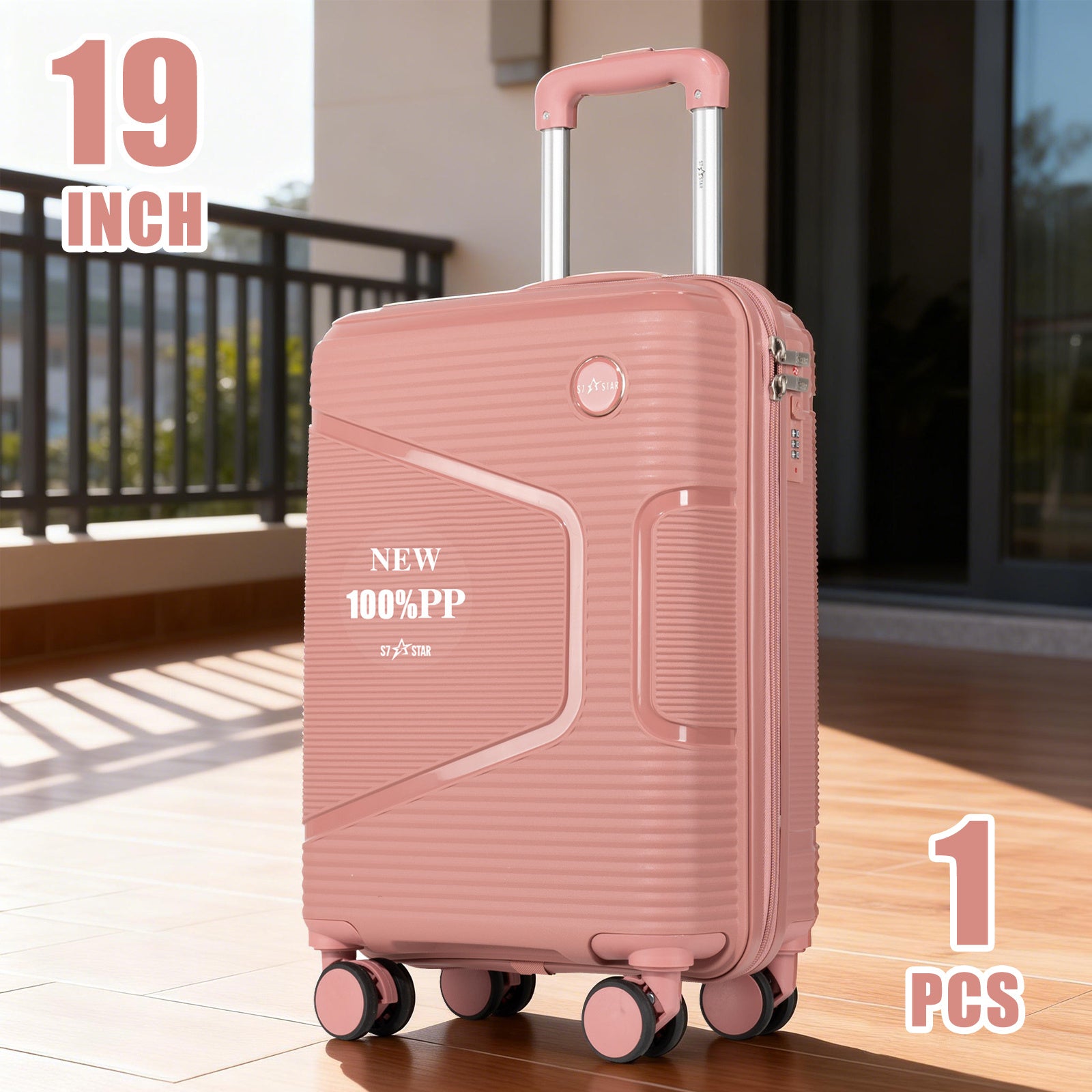 Equipaje de cabina de 19 pulgadas, 8 colores, 100 % PP ligero y antideformación | Candado de contraseña Trinity, cremallera suave antiexplosión, asa elástica | Cabe en el compartimento superior del avión