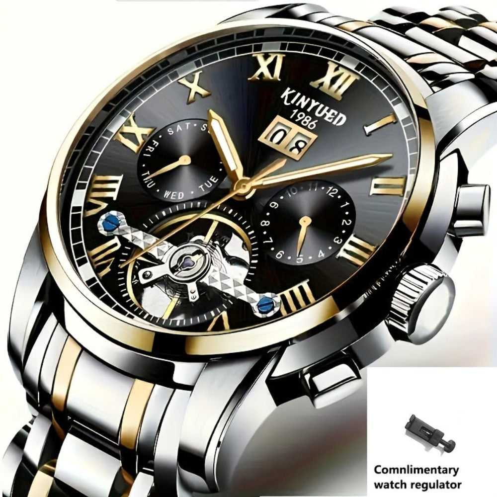 Reloj Mecánico Multifuncional para Hombres, Reloj Deportivo de Moda para Hombres con Carga Automática, Reloj con Parte Posterior Abierta, Regalos de Vacaciones, Sin Batería