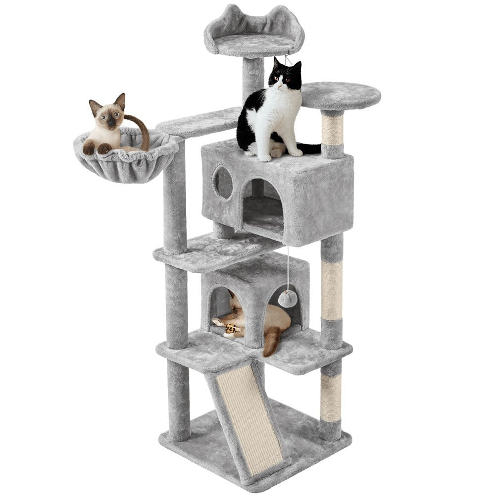 Rascador para gatos Costoffs, de 145 cm de altura, robusto árbol trepador con postes de sisal para rascar, 2 cuevas para gatos y sisal de juego para gatos