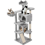 Rascador para gatos Costoffs, de 145 cm de altura, robusto árbol trepador con postes de sisal para rascar, 2 cuevas para gatos y sisal de juego para gatos