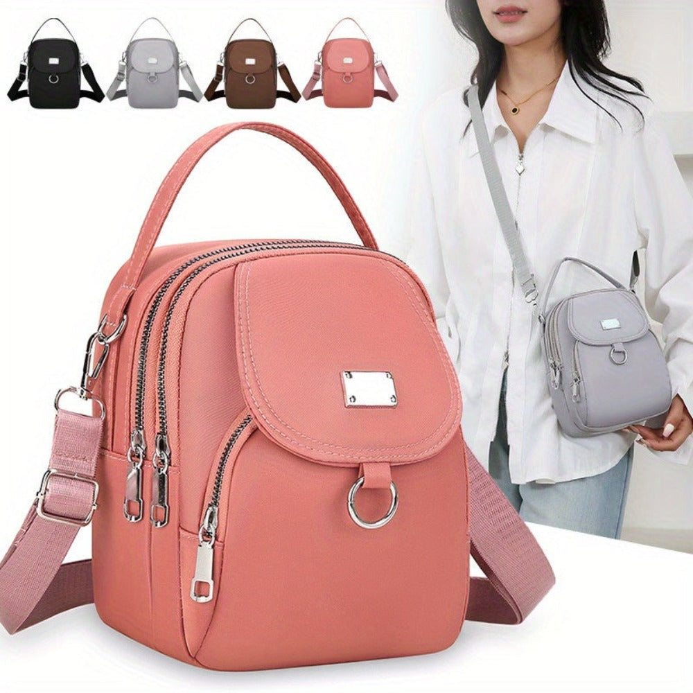 Bolso Bandolera Ligero de Nylon para Mujer en 4 Colores - Mini Bolso Casual con Múltiples Compartimentos con Cremallera, Correa de Hombro Desmontable y Ajustable y Bolsillo Frontal, Bolso Cruzado Pequeño, Bolso de Viaje Versátil, Cierre Seguro con Cremall