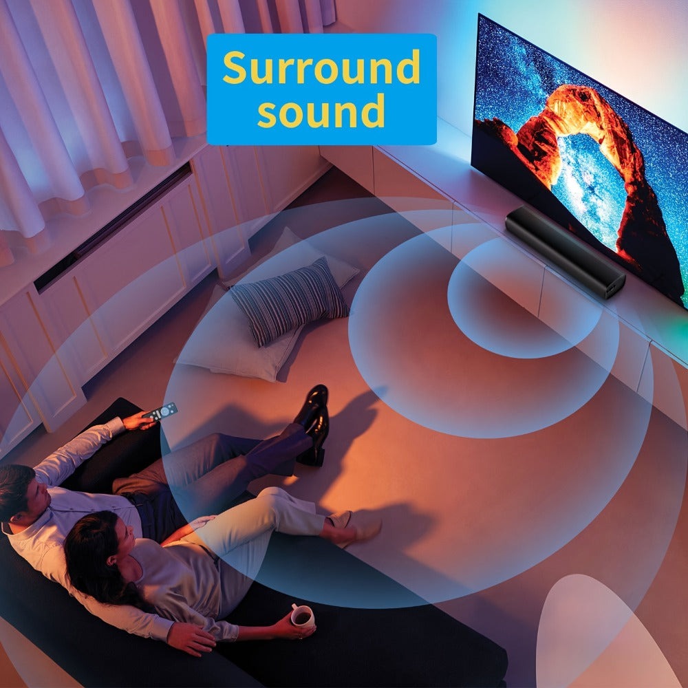 Barra de sonido con subwoofer, barra de sonido para Smart TV, minibarras de sonido con conexión ARC/óptica/AUX/inalámbrica, sistema de sonido envolvente para TV/PC/juegos/proyectores con control remoto por infrarrojos