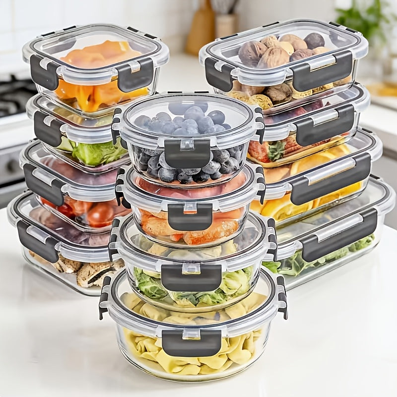 12 piezas de nuevos recipientes de cristal con tapa para almacenar alimentos 2026, para preparación de comidas, despensa de alimentos, cocina, recipientes para almacenar el almuerzo, a prueba de fugas, fiambrera bento de cristal sellada, aptos para microo