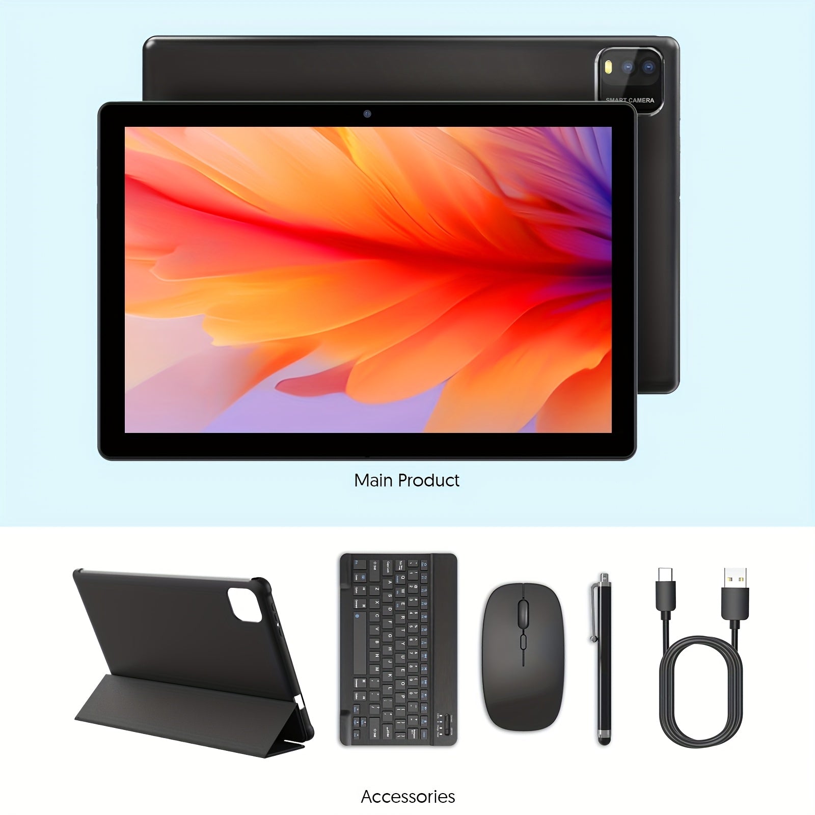 Tablet | Tablet Android 15 de 10 pulgadas, 12 (3+9) GB de RAM, 64 GB de ROM, Procesador Quad Core, Cámara de 2.0MP+8.0MP, 6000mAh, Múltiples