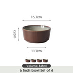 Juego de 4 piezas, 6 pulgadas, Ø15.3 cm, 848 ml, Juego de cubiertos de cerámica, Juego de tazones, Tazones para muesli, Tazones para postre, Tazón para frutos secos, Tazón para helado, Tazón para snacks, Adecuado para restaurantes, familias, cafeterías, f