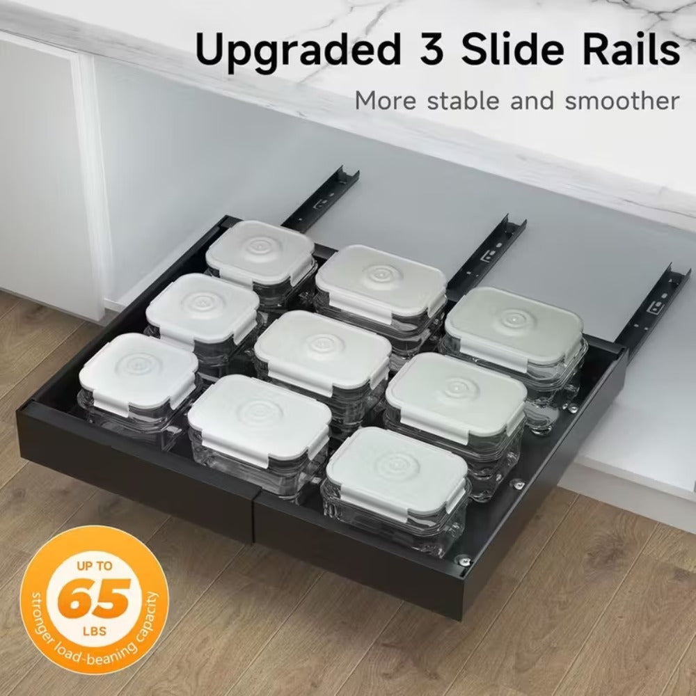1 unidad de cajón telescópico, estantes de almacenamiento extraíbles y expandibles, ancho ajustable (31.5-52 cm), no requiere perforación para la instalación, adecuado para película adhesiva, diseñado para gabinetes de cocina y baño