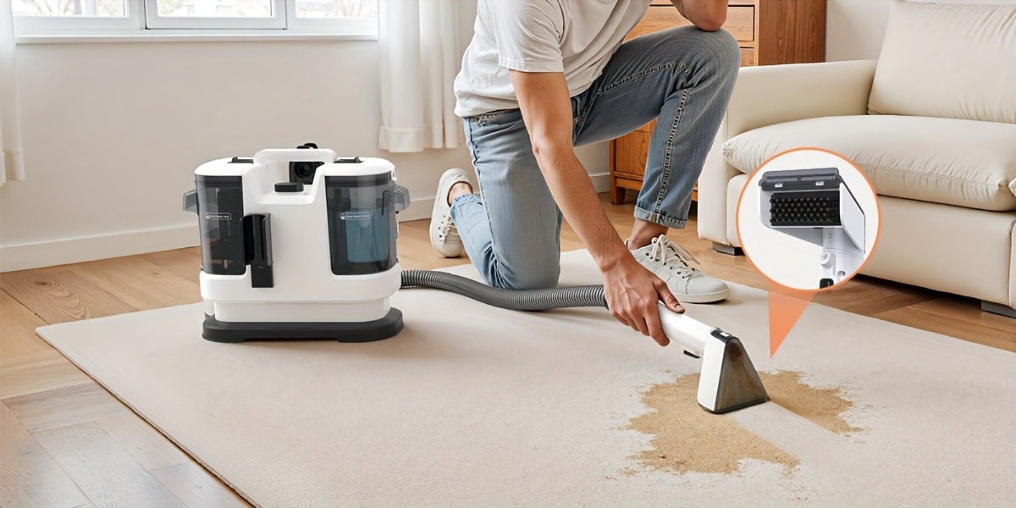 Máquina de limpieza de manchas portátil multiusos para alfombras y tapicería, potente máquina de limpieza de manchas con succión de 22500Pa, máquina de limpieza de telas con diseño de tanque de agua dual, removedor de manchas no químico para alfombras, ma