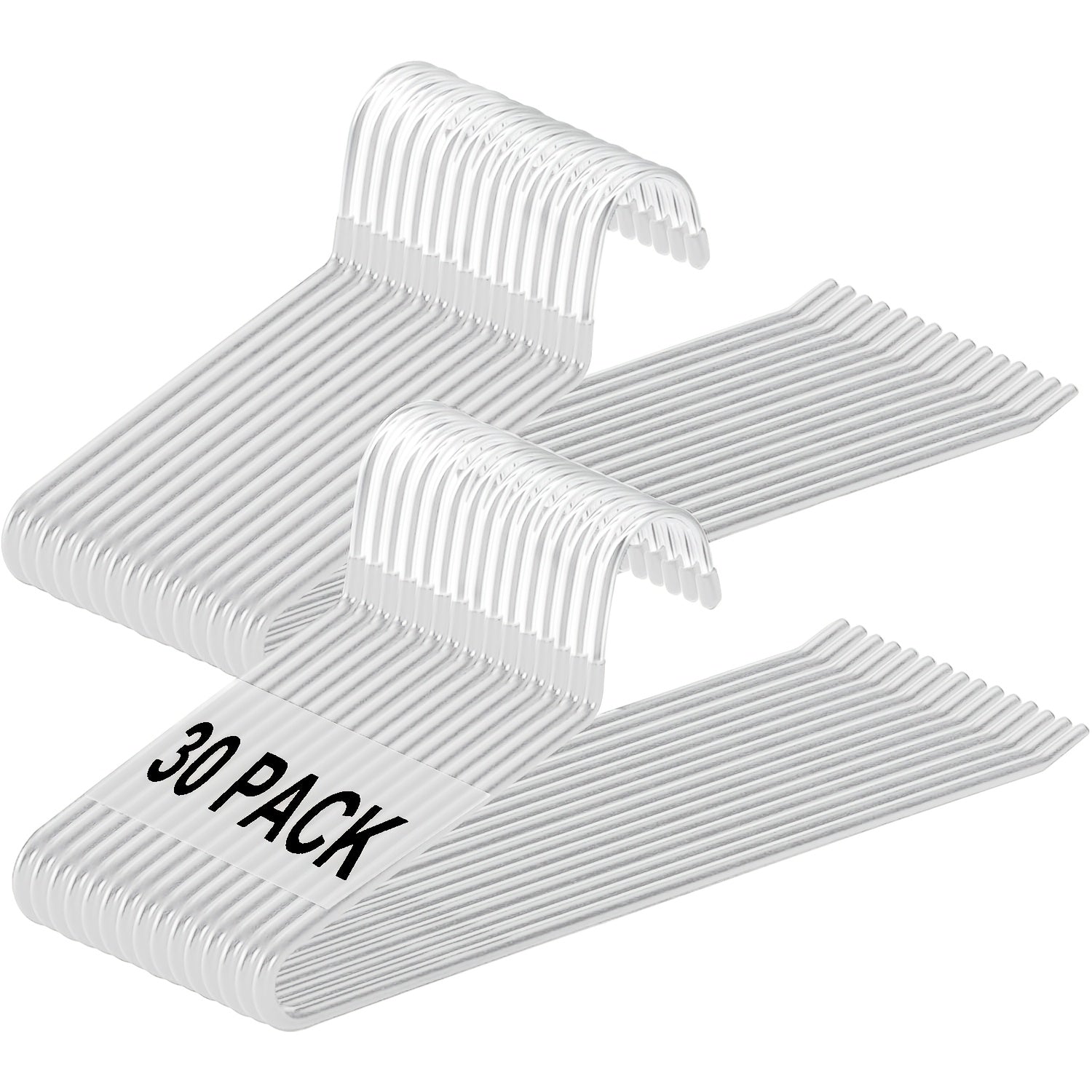 Una colección de 30 perchas doradas antideslizantes diseñadas para pantalones, con un diseño abierto que ahorra espacio. Estas perchas versátiles son ideales para sujetar pantalones, bufandas, jeans, toallas y más, disponibles en negro, blanco y gris.