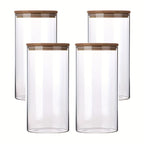 Juego de 3/4 tarros de cristal para almacenamiento de cocina, redondos y cilíndricos con tapa de bambú. 1.3L (44oz)/2L (67oz). Hechos de vidrio de borosilicato de alta resistencia, ligeros y duraderos, aptos para lavavajillas. Adecuados para pasta, frutos