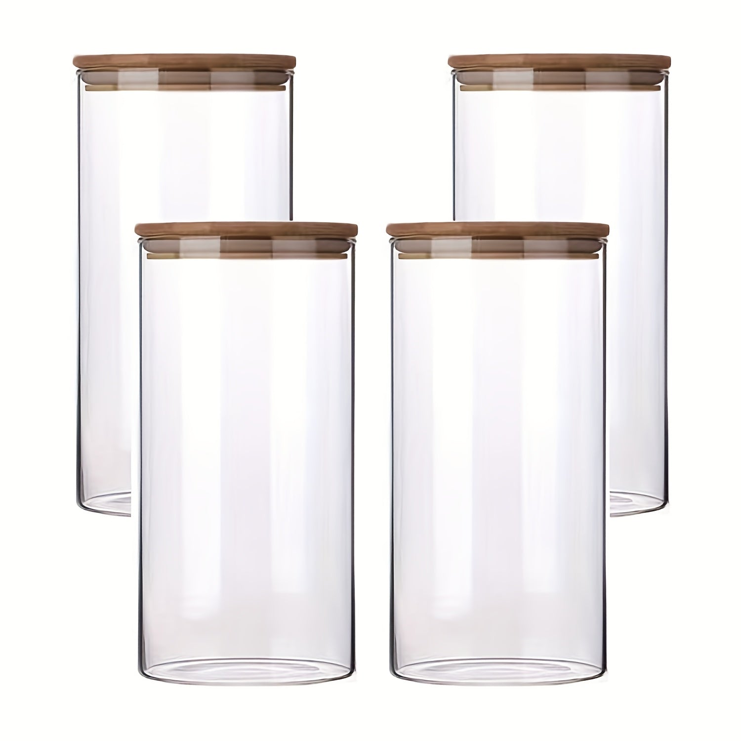 Juego de 3/4 tarros de cristal para almacenamiento de cocina, redondos y cilíndricos con tapa de bambú. 1.3L (44oz)/2L (67oz). Hechos de vidrio de borosilicato de alta resistencia, ligeros y duraderos, aptos para lavavajillas. Adecuados para pasta, frutos