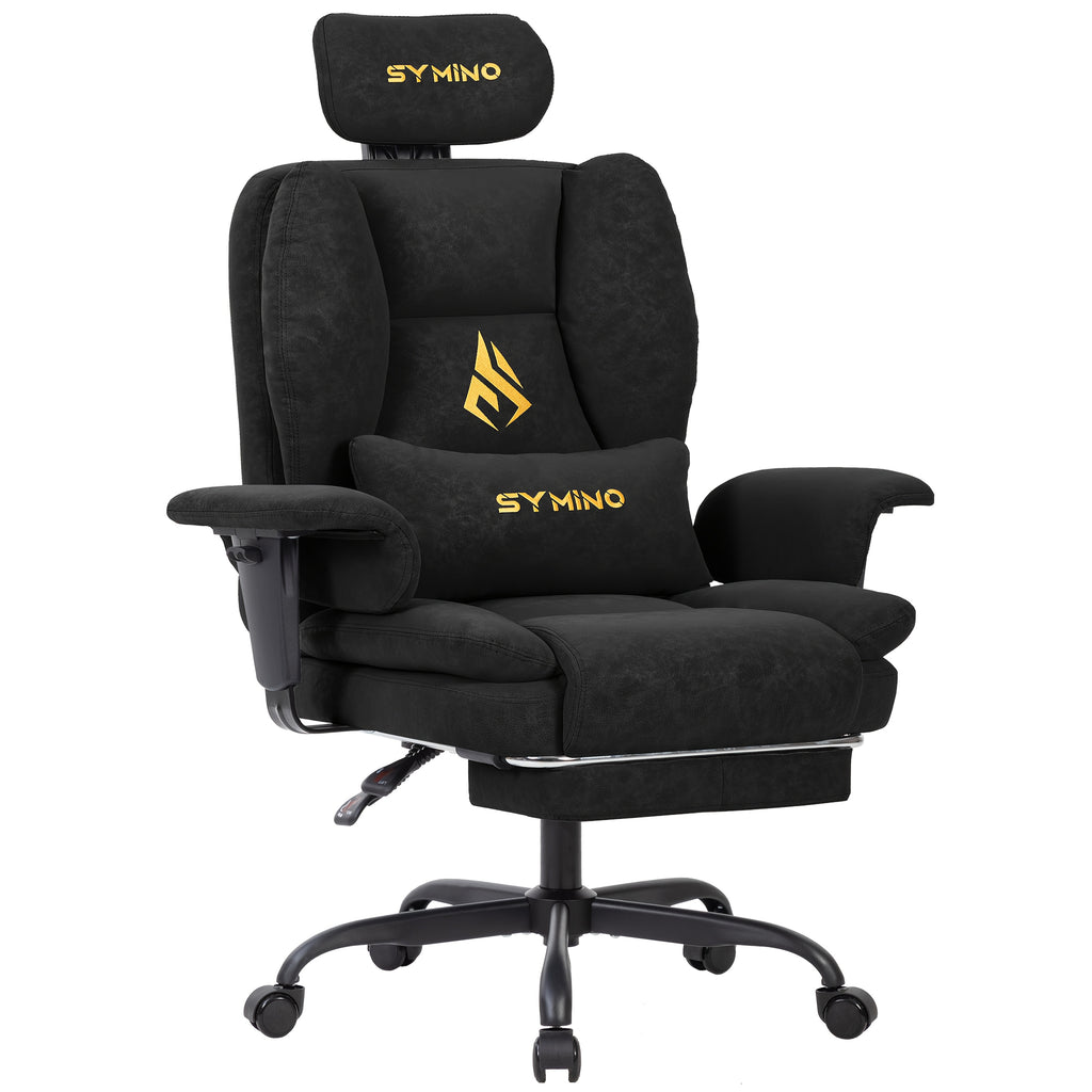 Silla de gaming SYMINO, silla de oficina ergonómica de piel PU con soporte lumbar - Silla de escritorio reclinable para computadora para adultos, asiento de videojuegos estilo carreras (altura y reposacabezas ajustables)