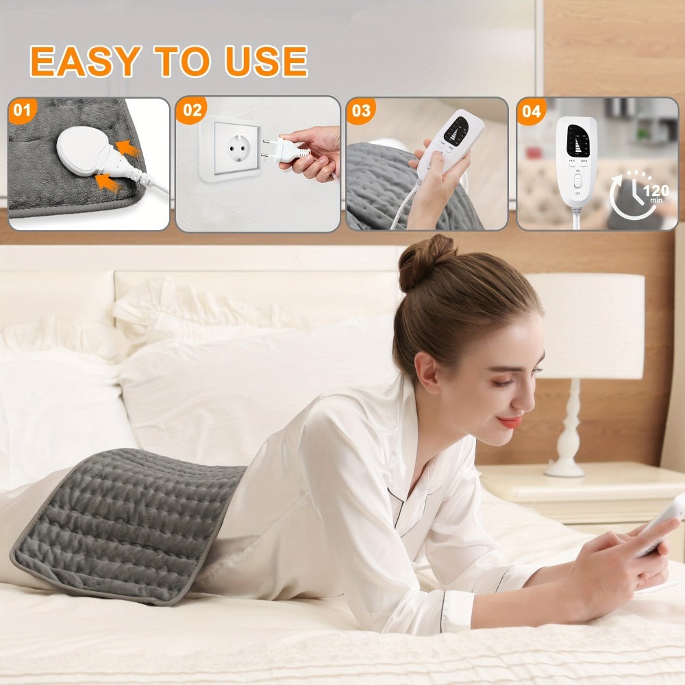 Almohadilla Térmica Eléctrica - 6 Niveles de Calefacción, Hasta 140 °F, Apagado Automático a las 2 Horas, Portátil 60 cm x 30 cm, Franela Suave, Lavable a Máquina, Adecuada para Abdomen, Cuello, Hombro, Rodilla, Pierna, Regalo para Hombre, Mamá y Papá, Re