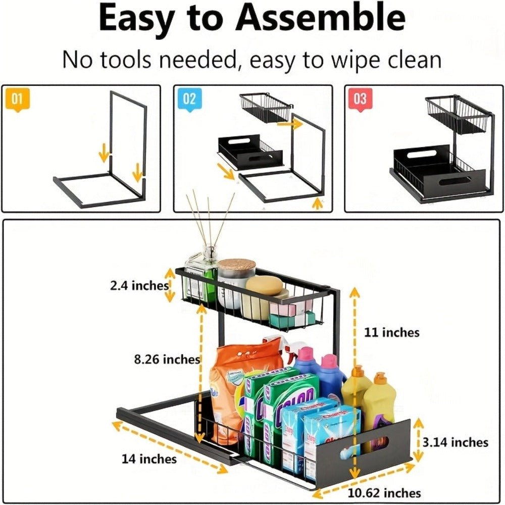 Organizador para debajo del fregadero, estante de almacenamiento para debajo del fregadero, estante organizador extraíble, estante de almacenamiento multifuncional de doble capa para artículos diversos, estante de almacenamiento deslizante de gran capacid
