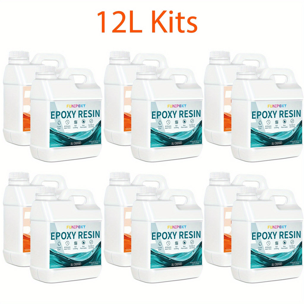 Kit FUNEPOXY 2L/4L/6L/8L/10/12L/14/16 Kits de Resina Epoxi - Kit de Resina y Endurecedor Cristalino, Recubrimiento de Fundición sin Burbujas para Mesas de Río, Fundición Artística, Proyectos de Joyería, Manualidades para Vasos, Moldes, Pintura Artística