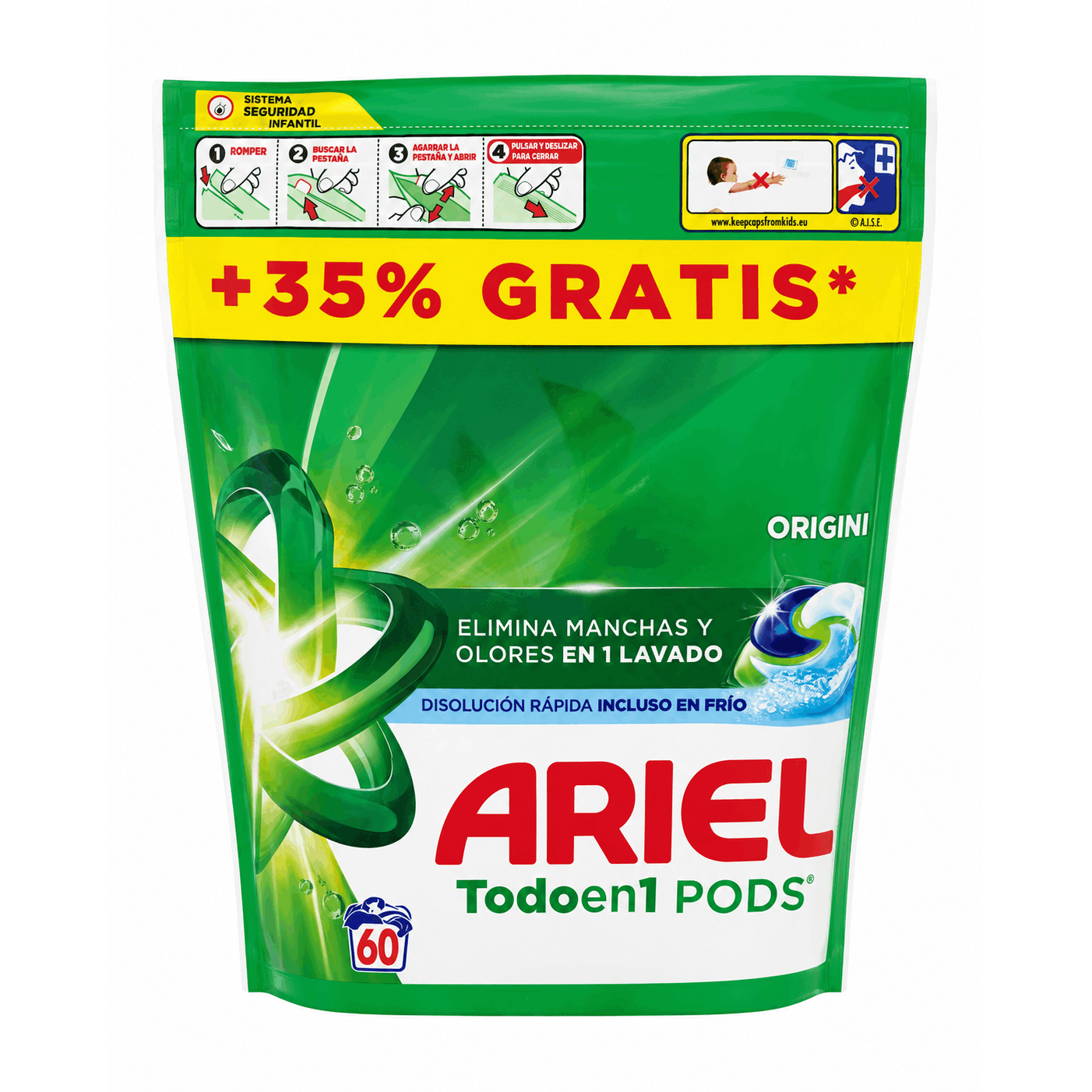 PACK 60CAPSULAS O PACK 105 CAPSULAS DETERGENTE LAVADORA ARIEL (3X35)