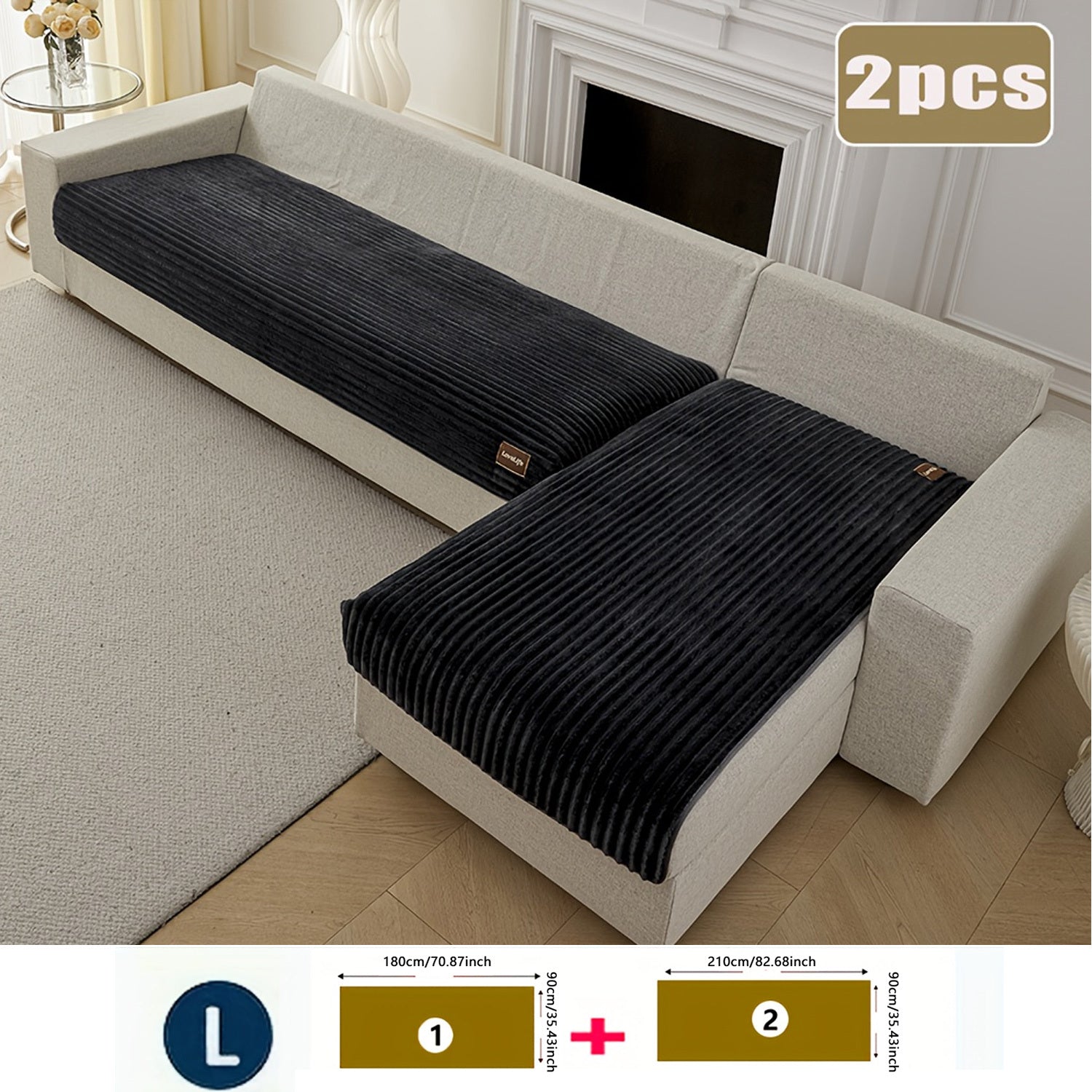 2 fundas de felpa para sofá con decoración de etiquetas, tela cómoda para todas las estaciones, antideslizantes y aptas para mascotas, favoritas de los amantes de los perros, lavables a máquina