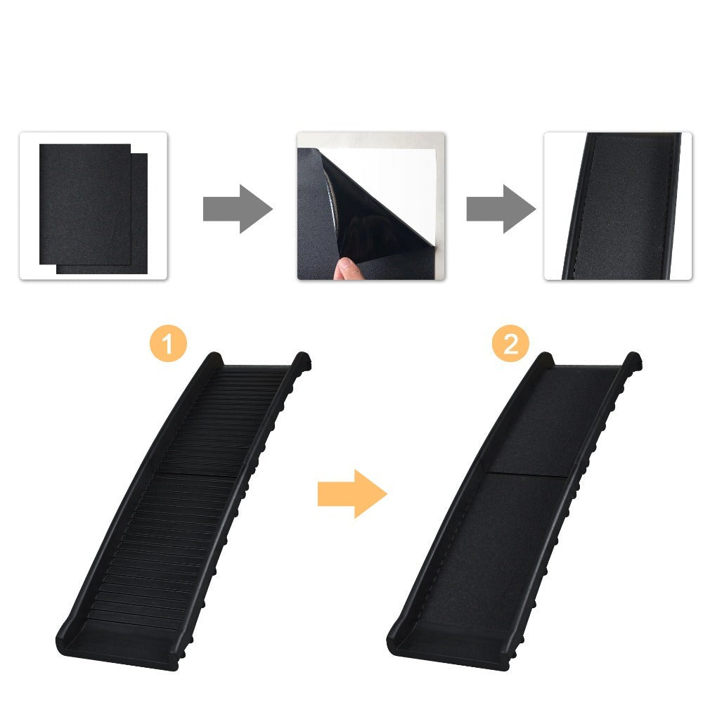Rampa para perros plegable de plástico, escaleras para mascotas, rampa de acceso antideslizante con topes de goma hasta 90 kg, 156 x 40 cm, negra