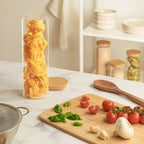 Juego de 3/4 tarros de cristal para almacenamiento de cocina, redondos y cilíndricos con tapa de bambú. 1.3L (44oz)/2L (67oz). Hechos de vidrio de borosilicato de alta resistencia, ligeros y duraderos, aptos para lavavajillas. Adecuados para pasta, frutos