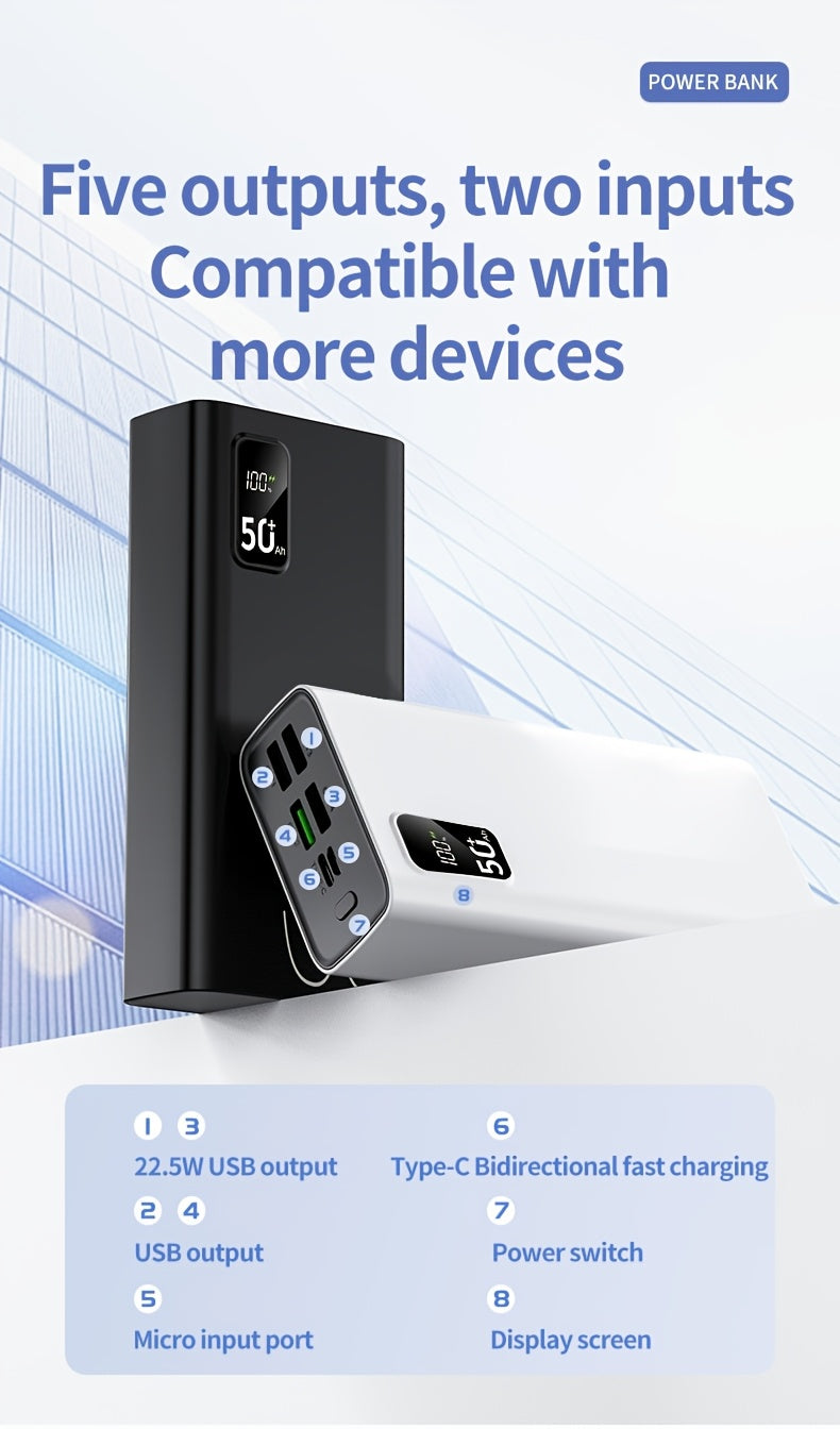 Power bank para carga durante viajes y uso diario | 50000Mah y 5W