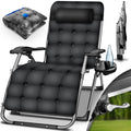 Tillvex® Tumbona Reclinable Plegable hasta 200Kg, Sillón de Sol para Jardín Exterior, Resistente a la Intemperie para Balcón, Jardín y Terraza, Ajustable con Acolchado Grueso, Reclinable, Extra Ancha, con Soporte para Bebidas