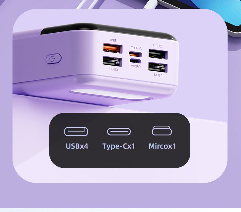 Batería externa | Un Power Bank Portátil de Alta Capacidad con Carga Rápida de 50000Mah, Cuatro Puertos USB, Interfaz Tipo-C y Micro, Adecuado