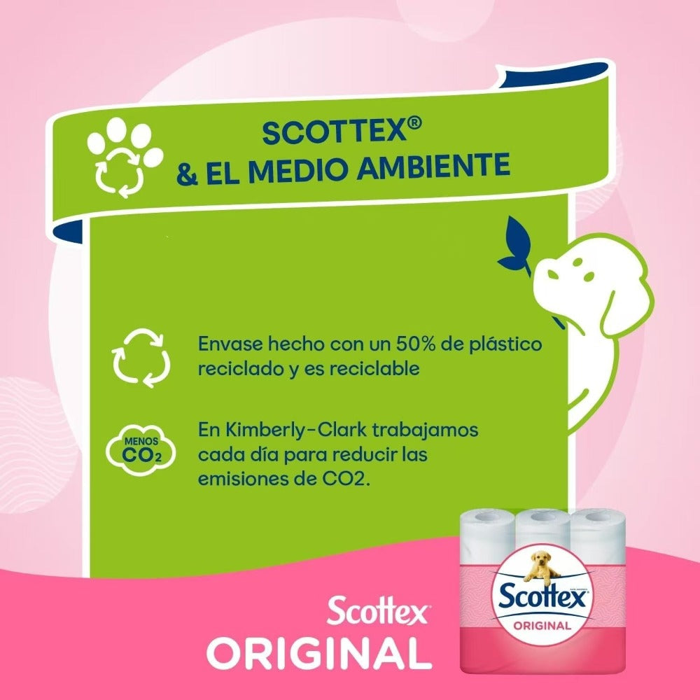 Scottex Papel Higiénico, Rollos De Dos Capas Que Proporcionan El Equilibrio Correcto De Suavidad Y Resistencia