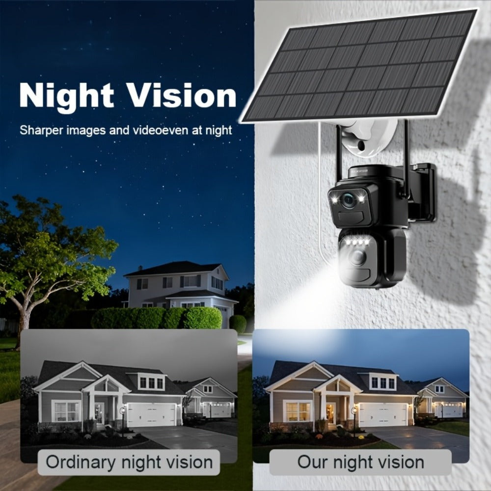 1pc [8x Zoom] WiFi CCTV, Nueva Lente Dual 2025 – PTZ + Cobertura Fija – Baby Monitor, Montaje en Techo/Mástil, 360° Smart Automático Seguimiento Humano, Listo para Granjas y Familias, Sin Zonas Ciegas – 2 Lentes al Precio de 1, Cámara de Seguridad Solar W